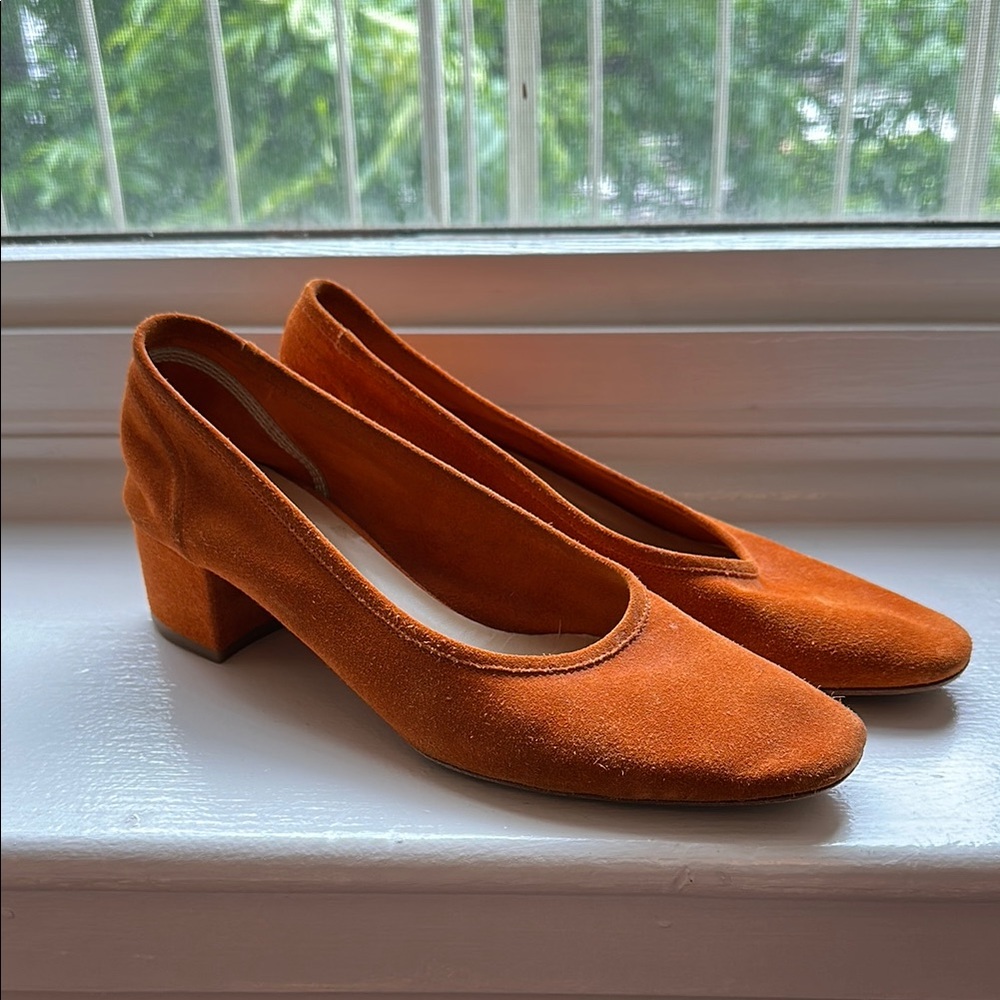 Maryam Nasir Zadeh Orange Suede Block Heel Shoes